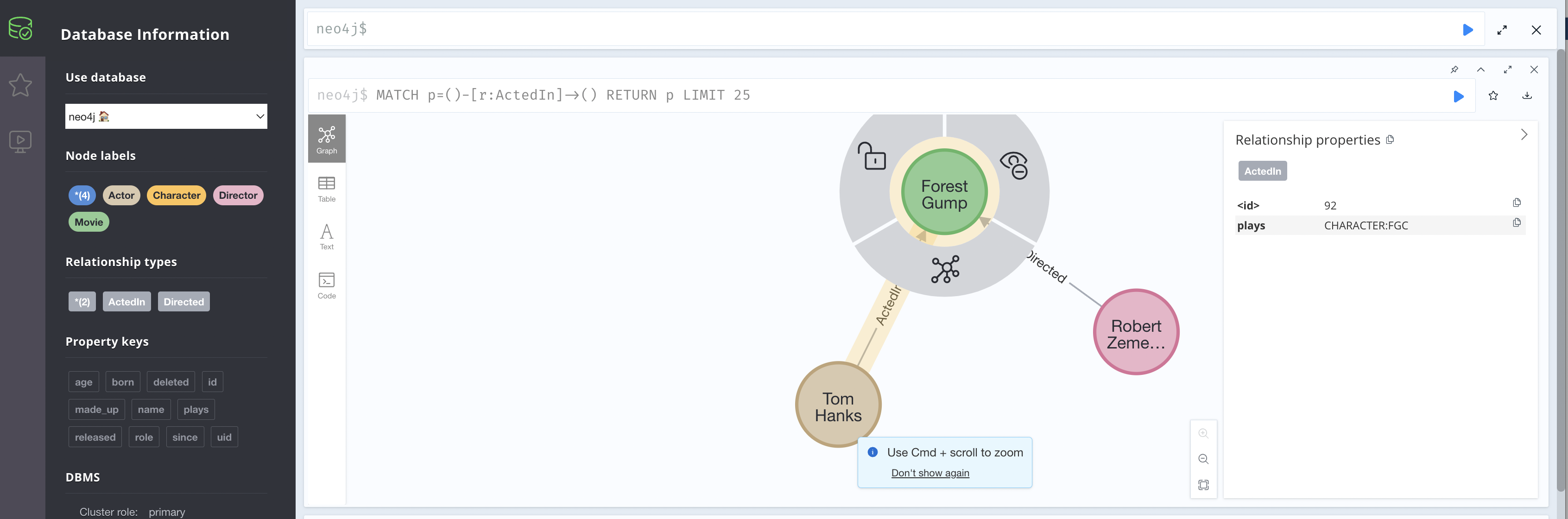 neo4j screenshot of single edge